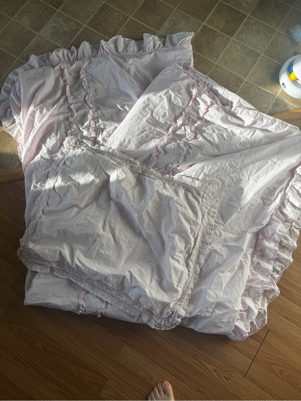 Simply shabby chic 100% cotton twin ruffle pink duvet cover and lace pillowcase